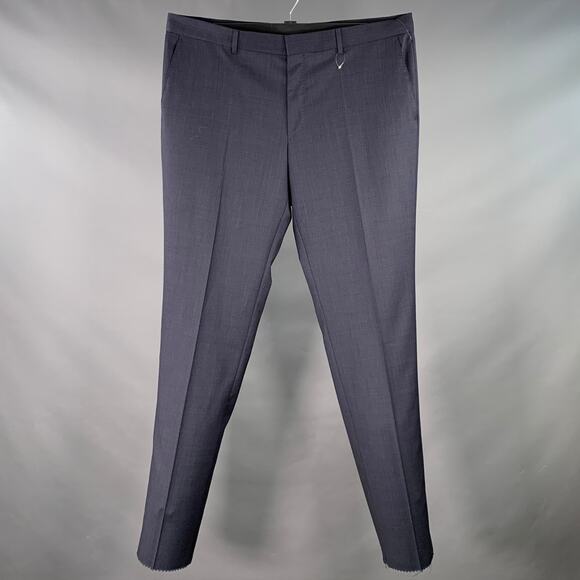 HUGO BOSS Size 46 Navy Virgin Wool Blend Flat Front Dress Pants - Picture 1 of 5